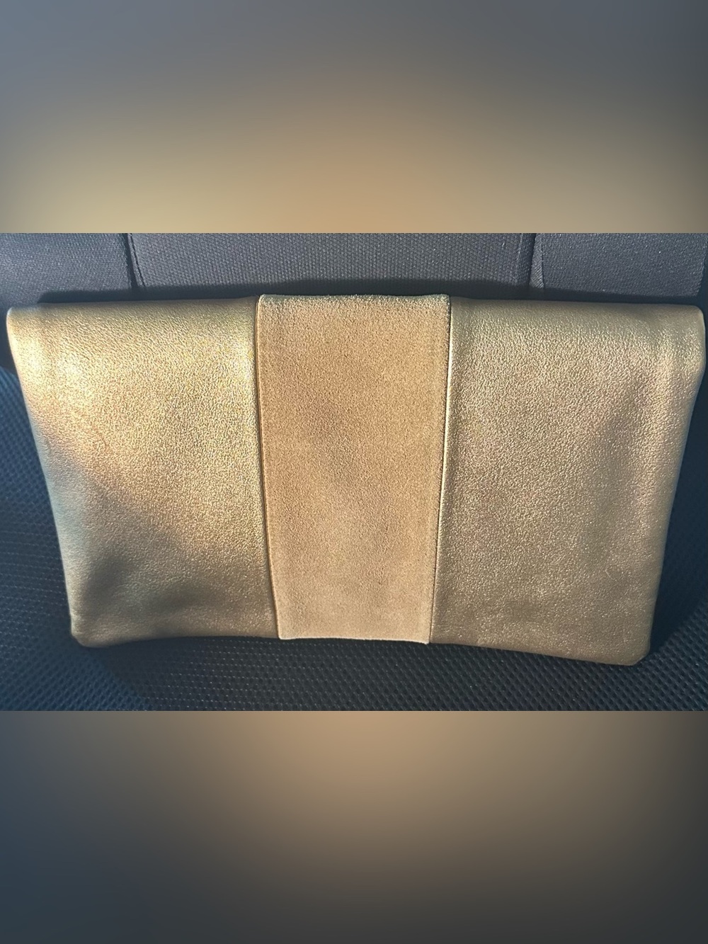 Gold Metallic Suede Panel Clutch